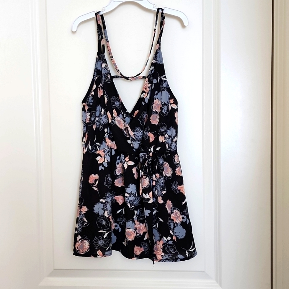 Lily White Girls Black Floral Faux-Wrap Dress, Size XS